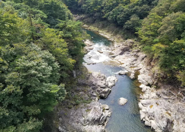 鬼怒川岩橋からの景色。気持ちも高まる。